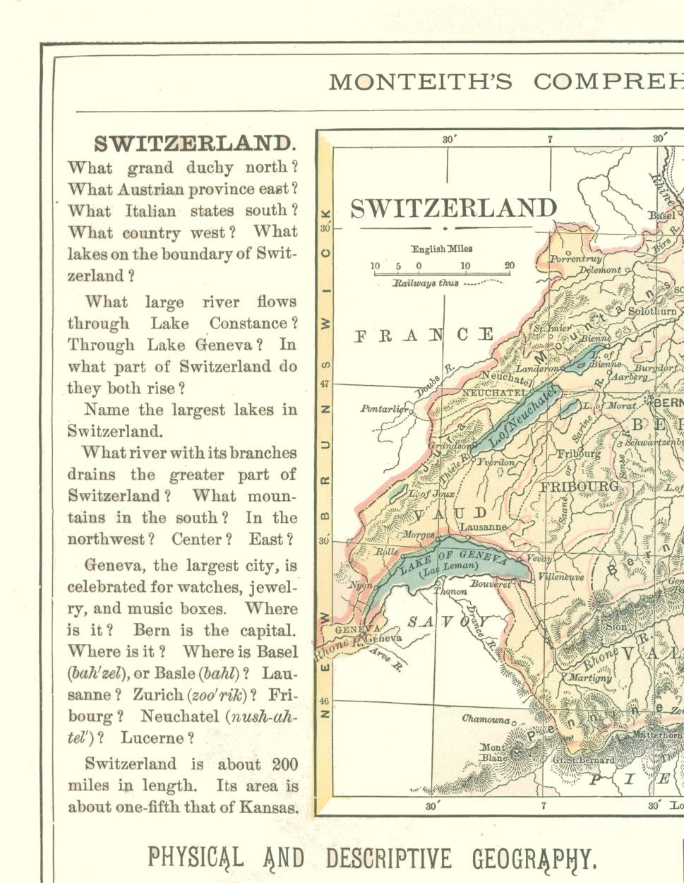 Historic Map - Switzerland - Monteith 1882 - 23 x 29.67 - Vintage Wall Art