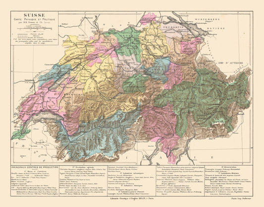 Historic Map - Switzerland Political - Drioux 1882 - 29.30 x 23 - Vintage Wall Art