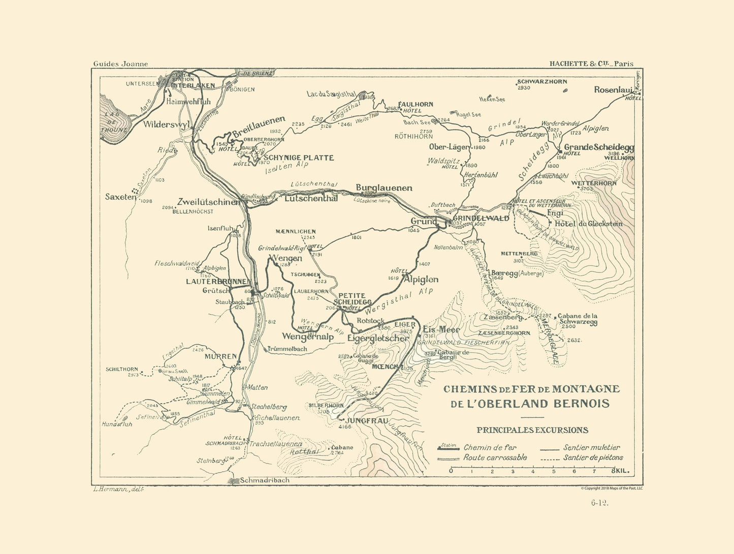 Historic Map - Switzerland Bernese Highlands Railroads - Swiss Guide 1917 - 30.46 x 23 - Vintage Wall Art