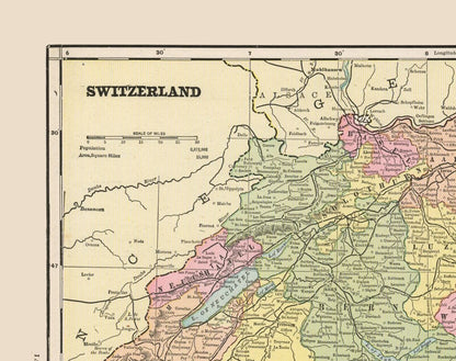Historic Map - Switzerland - Cram 1892 - 29.04 x 23 - Vintage Wall Art