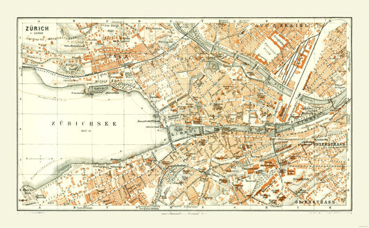 Historic Map - Zurich Switzerland - Baedeker 1921 - 37.14 x 23 - Vintage Wall Art