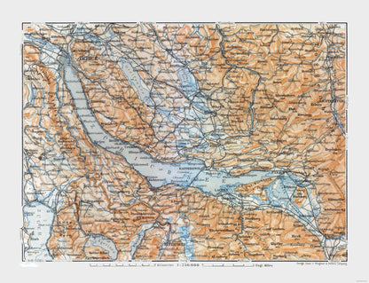 Historic Nautical Map - Zurich Sea Switzerland - Baedeker 1921 - 29.98 x 23 - Vintage Wall Art