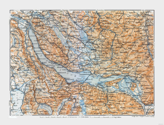 Historic Nautical Map - Zurich Sea Switzerland - Baedeker 1921 - 29.98 x 23 - Vintage Wall Art