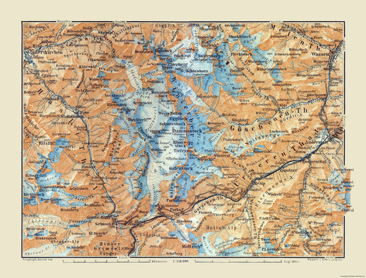 Historic Map - Winterberg Mountains Switzerland - Baedeker 1921 - 30.27 x 23 - Vintage Wall Art