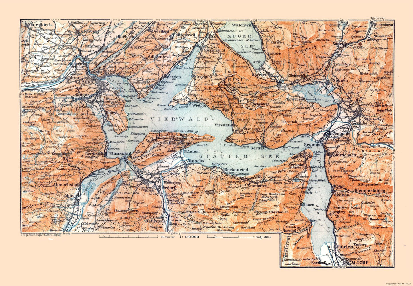 Historic Map - Switzerland Central - Baedeker 1921 - 33.23 x 23 - Vintage Wall Art