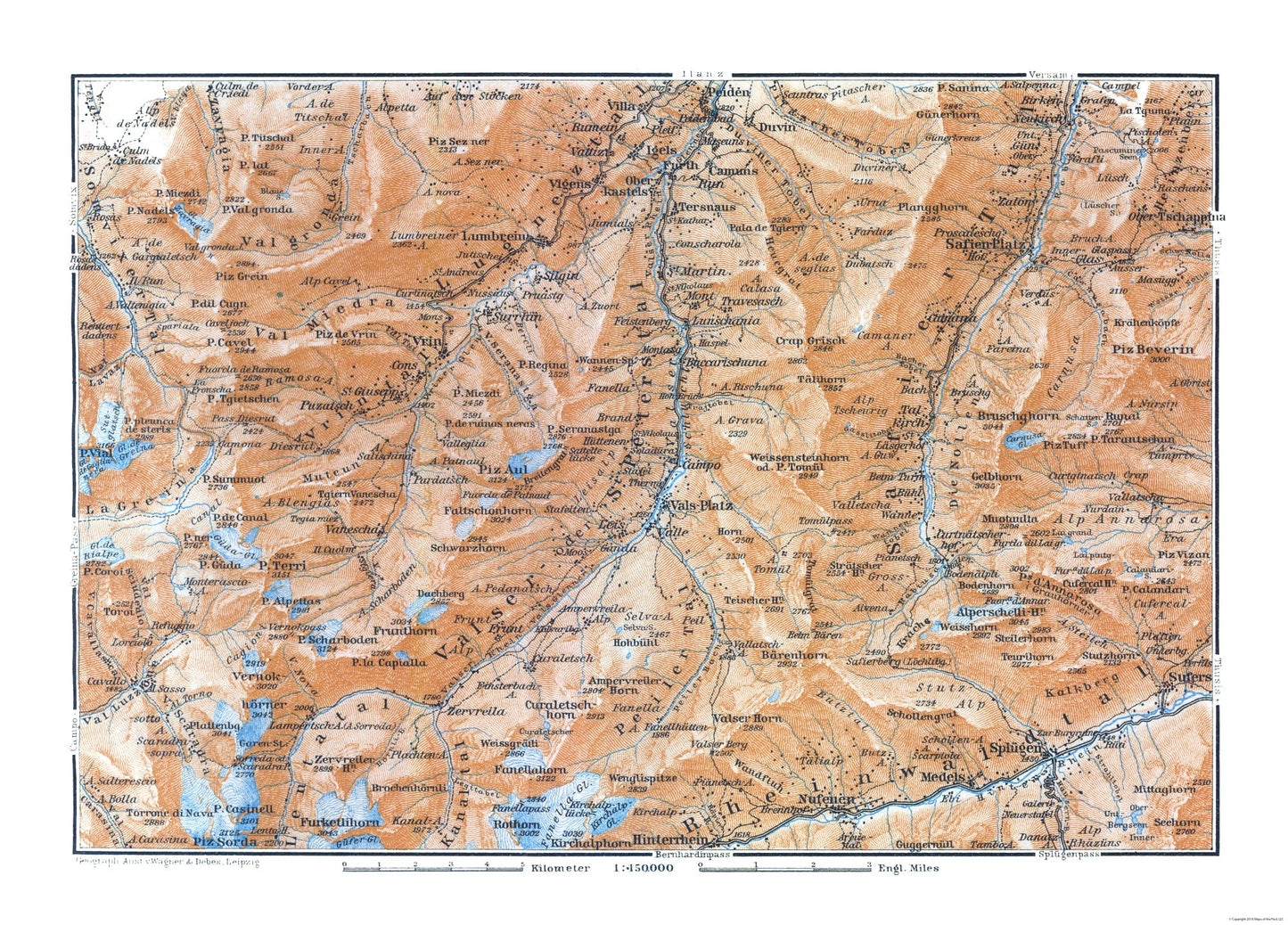 Historic Map - Switzerland Southeast - Baedeker 1921 - 32.03 x 23 - Vintage Wall Art