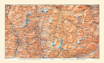 Historic Map - Valley Giacomo Switzerland - Baedeker 1921 - 38.26 x 23 - Vintage Wall Art