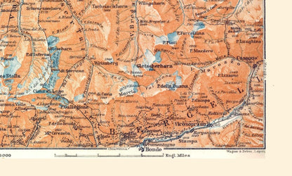 Historic Map - Valley Giacomo Switzerland - Baedeker 1921 - 38.26 x 23 - Vintage Wall Art