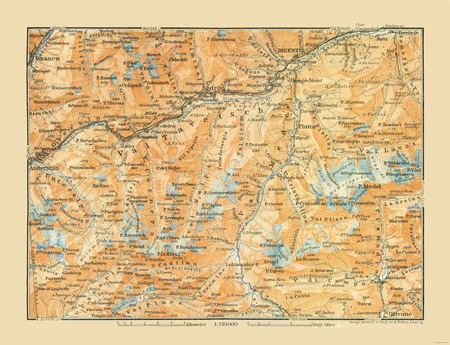 Historic Map - Val Tavetsch Switzerland - Baedeker 1921 - 29.92 x 23 - Vintage Wall Art