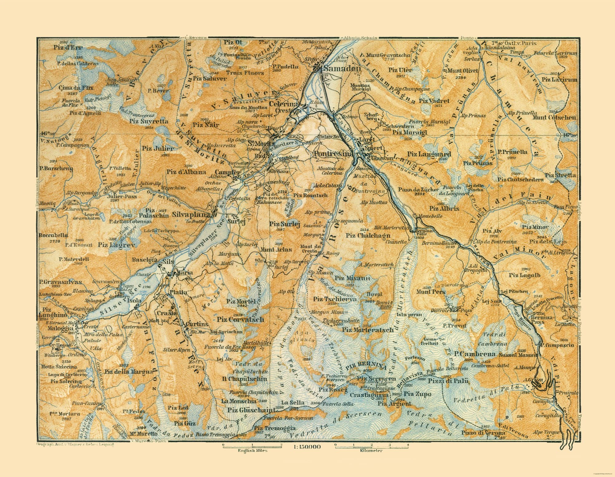 Historic Map - Val Roseg Switzerland - Baedeker 1921 - 29.68 x 23 - Vi ...