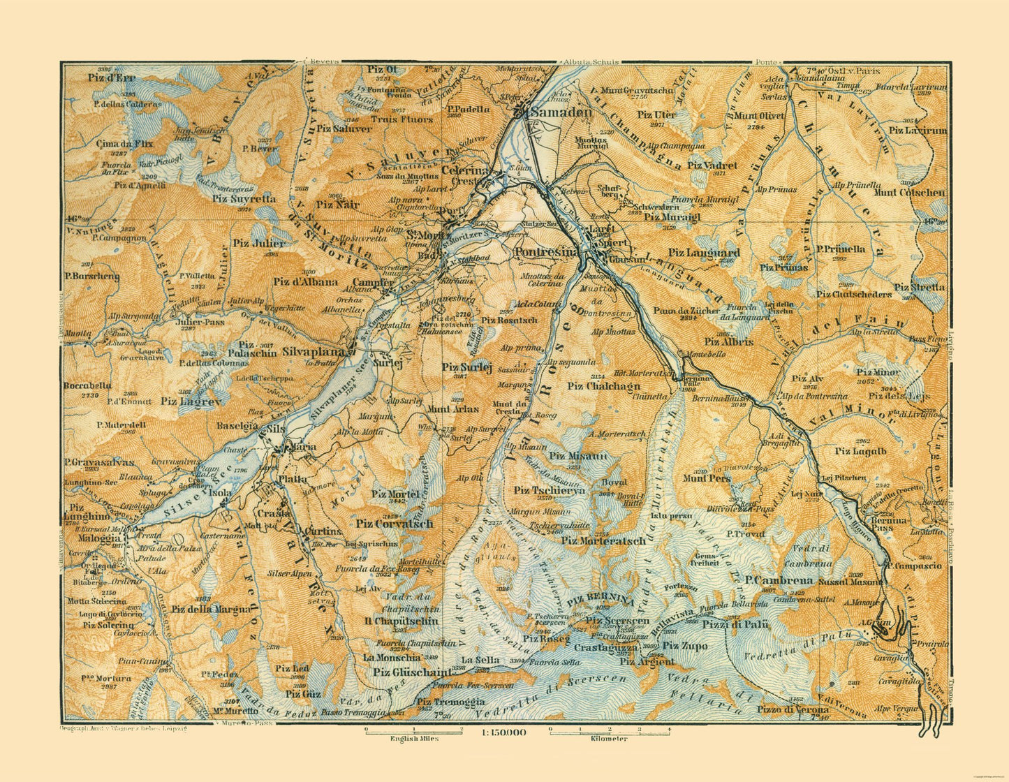 Historic Map - Val Roseg Switzerland - Baedeker 1921 - 29.68 x 23 - Vintage Wall Art