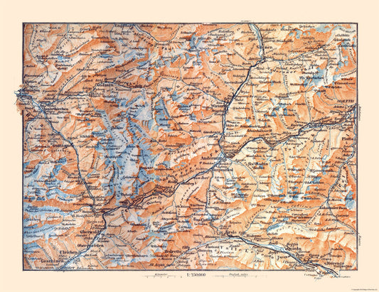 Historic Map - Gadmen Switzerland - Baedeker 1921 - 29.80 x 23 - Vintage Wall Art