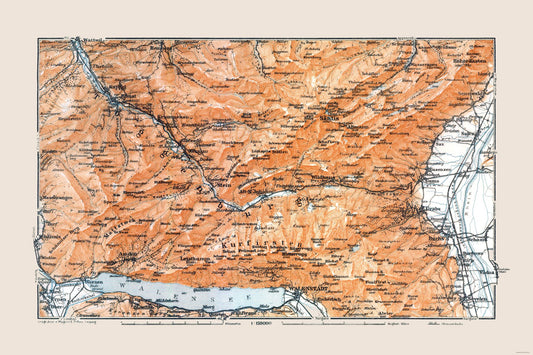 Historic Map - Toggenburg Switzerland - Baedeker 1921 - 34.51 x 23 - Vintage Wall Art