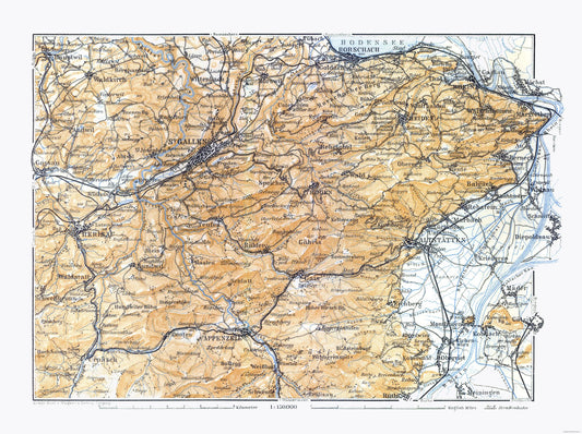 Historic Map - Northeastern Switzerland - Baedeker 1921 - 30.77 x 23 - Vintage Wall Art