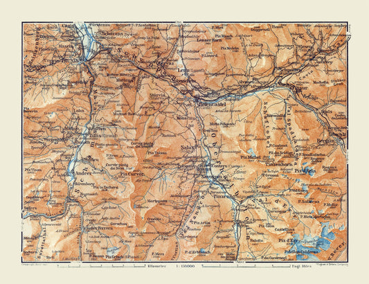 Historic Map - Oberhalbstein Switzerland - Baedeker 1921 - 29.92 x 23 - Vintage Wall Art