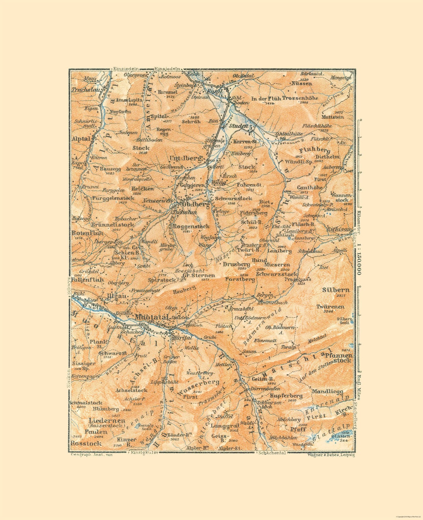 Historic Map - Muotathal Switzerland - Baedeker 1921 - 23 x 28.22 - Vintage Wall Art