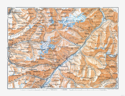 Historic Map - Engadin Switzerland - Baedeker 1921 - 29.78 x 23 - Vintage Wall Art