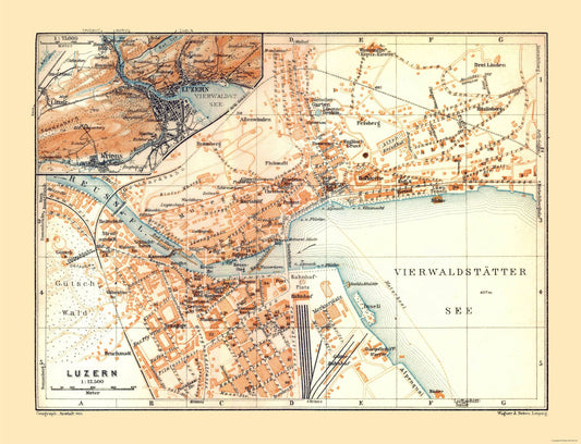 Historic Map - Lucerne Switzerland - Baedeker 1921 - 30.05 x 23 - Vintage Wall Art