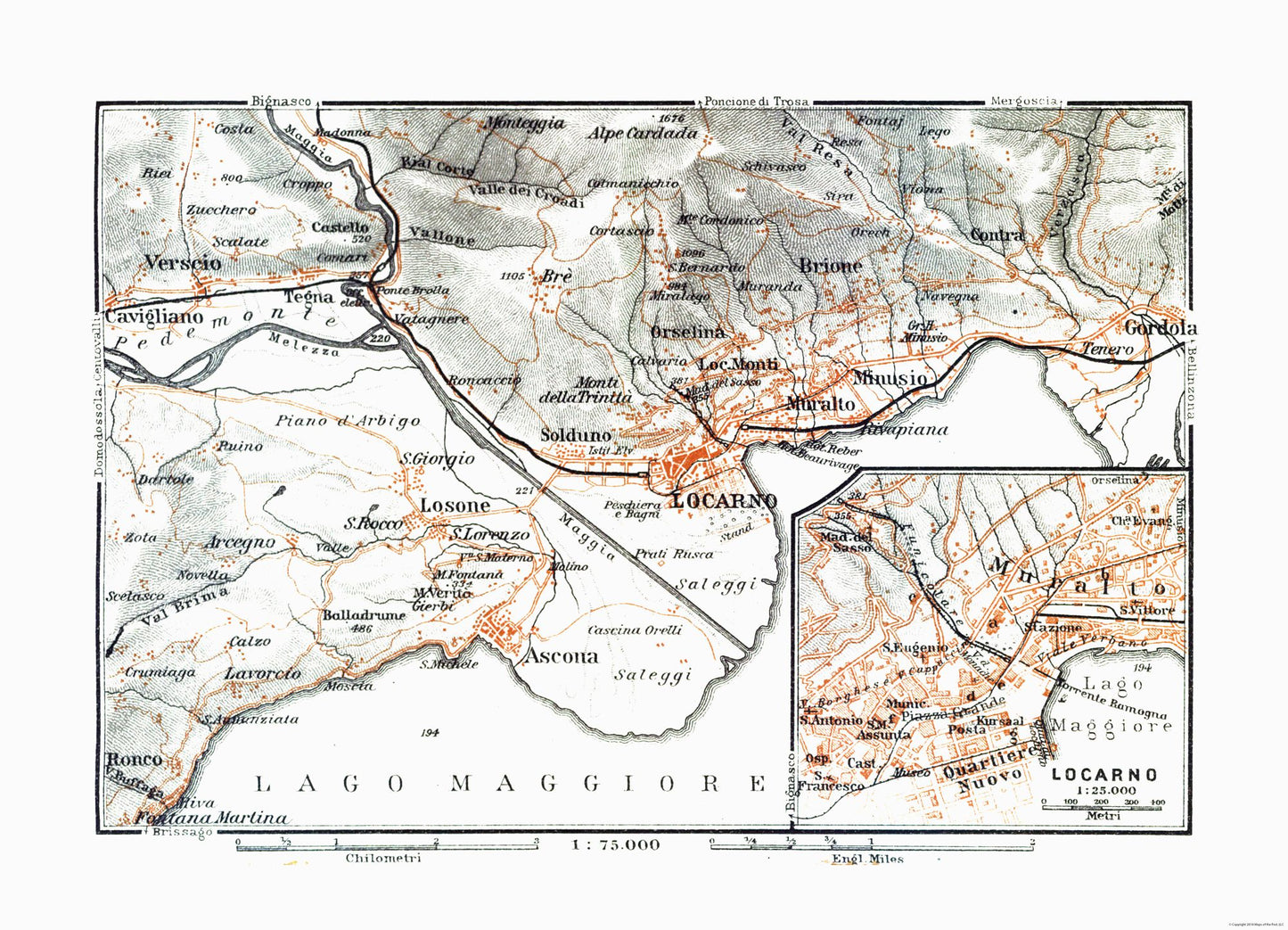 Historic Map - Locarno Switzerland - Baedeker 1921 - 31.85 x 23 - Vintage Wall Art