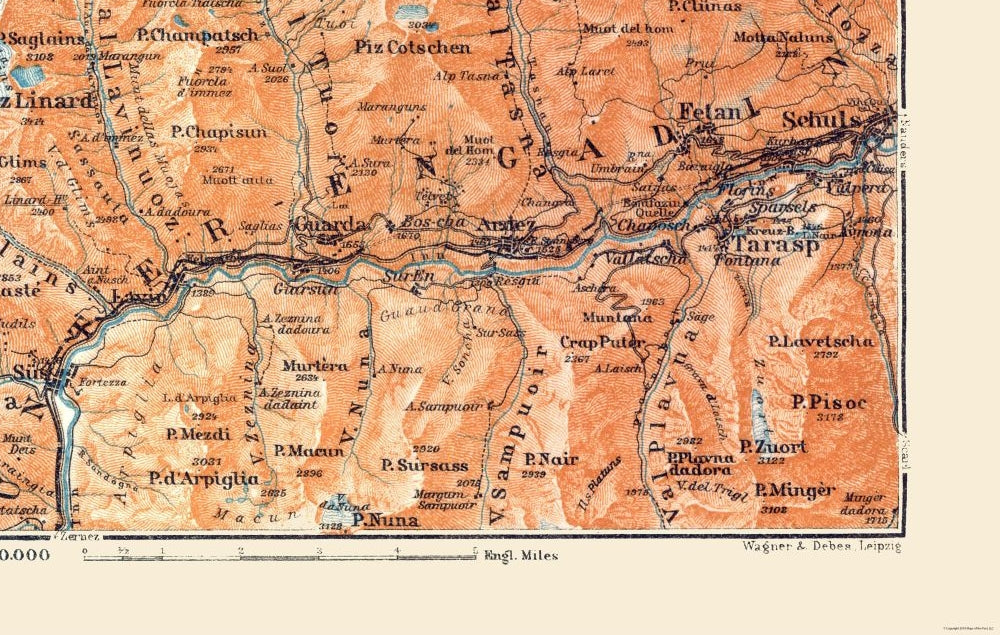 Historic Map - Switzerland Eastern - Baedeker 1921 - 36.19 x 23 - Vintage Wall Art