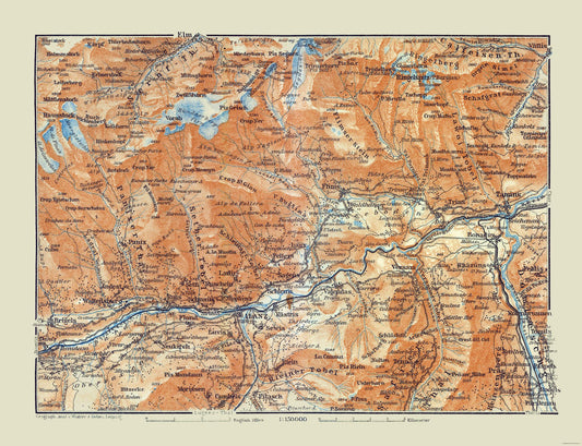 Historic Map - Ilanz Switzerland - Baedeker 1921 - 30.01 x 23 - Vintage Wall Art