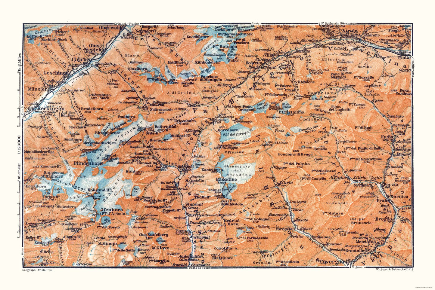 Historic Map - Gries Glacier Switzerland - Baedeker 1921 - 34.47 x 23 - Vintage Wall Art