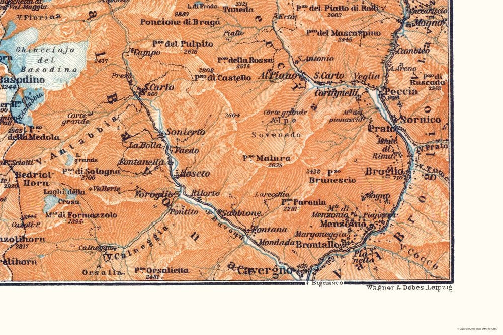 Historic Map - Gries Glacier Switzerland - Baedeker 1921 - 34.47 x 23 - Vintage Wall Art