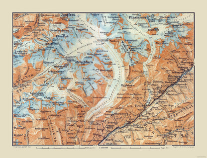 Historic Map - Aletschhorn Switzerland - Baedeker 1921 - 30.10 x 23 - Vintage Wall Art