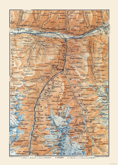 Historic Map - Stalden Switzerland - Baedeker 1921 - 23 x 32.02 - Vintage Wall Art