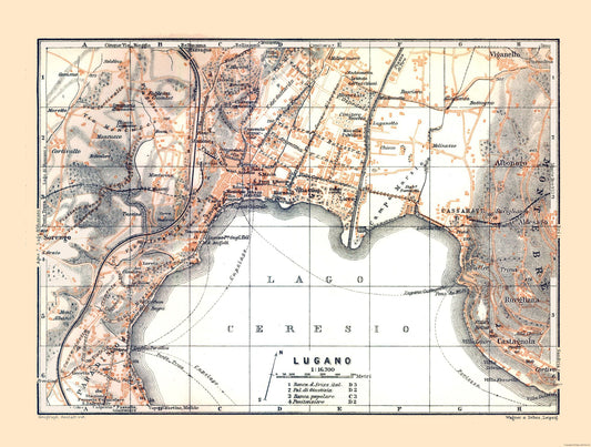 Historic Map - Lugano Switzerland - Bertarelli 1914 - 30.40 x 23 - Vintage Wall Art