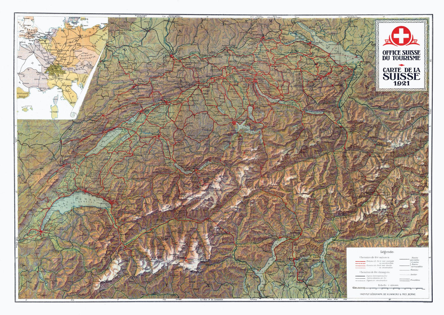 Historic Map - Switzerland - Suisse 1921 - 32.43 x 23 - Vintage Wall Art