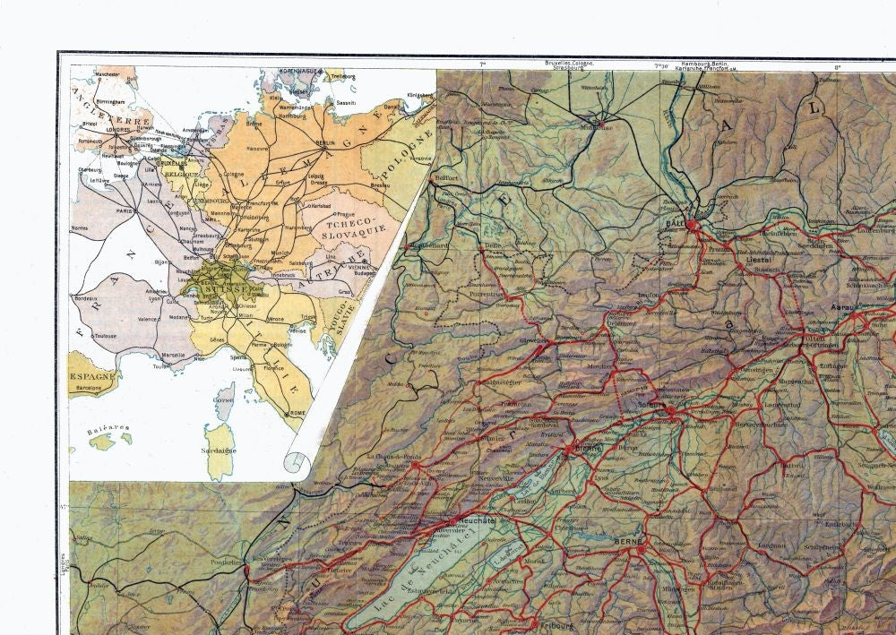 Historic Map - Switzerland - Suisse 1921 - 32.43 x 23 - Vintage Wall Art