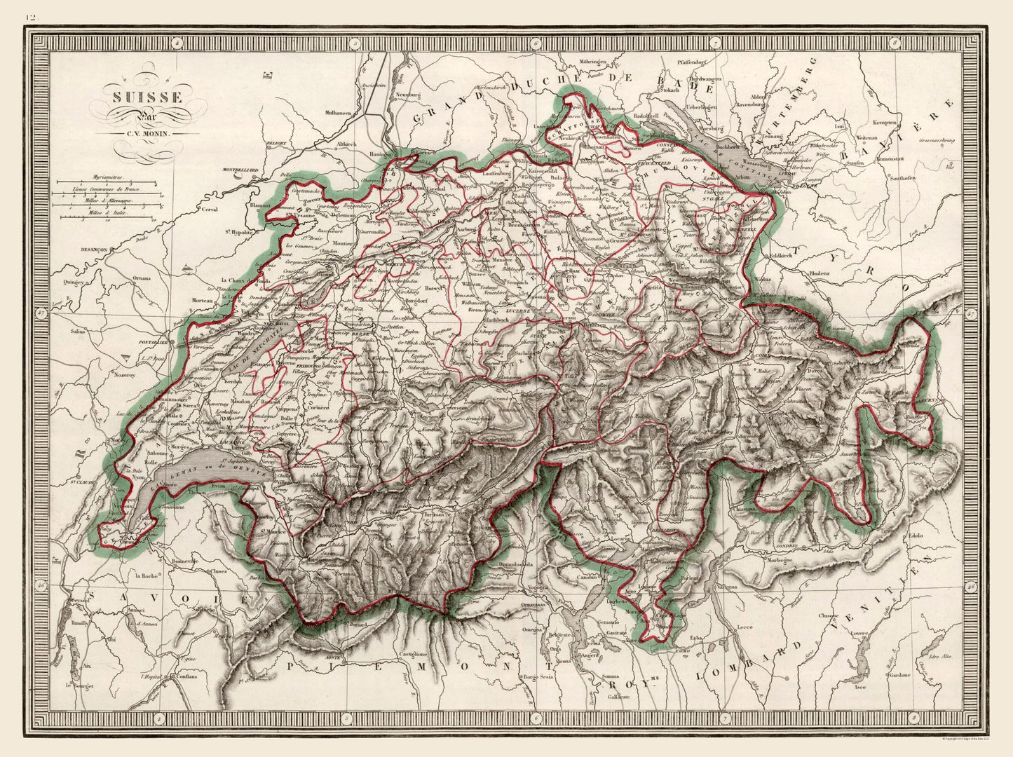 Historic Map - Switzerland - Monin 1839 - 30.76 x 23 - Vintage Wall Art