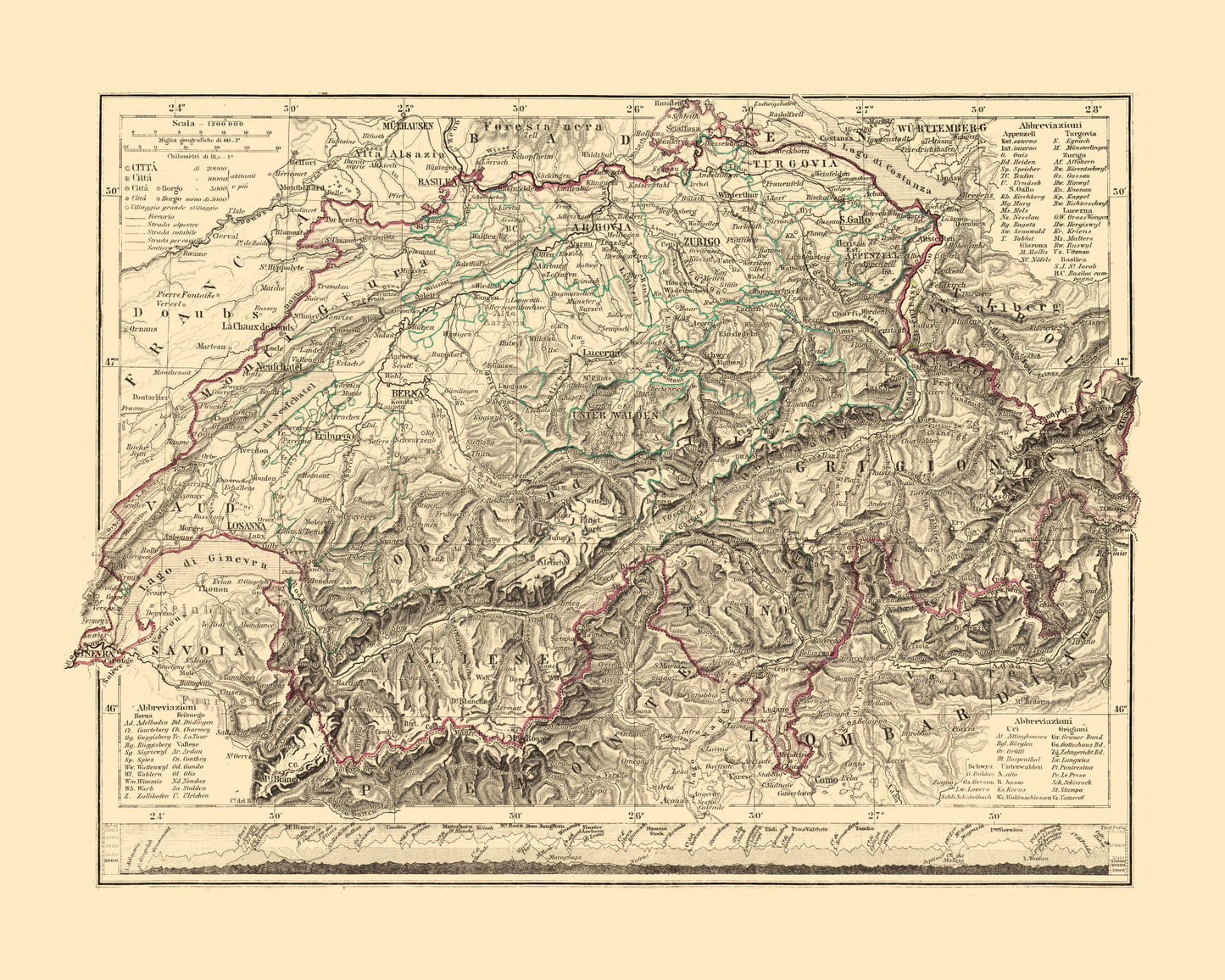 Historic Map - Valais Canton Switzerland - Santini 1794 - 28.75 x 23 - Vintage Wall Art