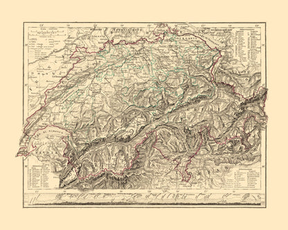 Historic Map - Valais Canton Switzerland - Santini 1794 - 28.75 x 23 - Vintage Wall Art