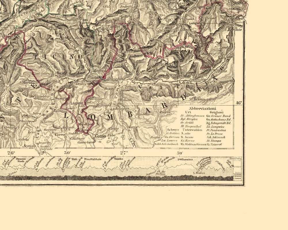 Historic Map - Valais Canton Switzerland - Santini 1794 - 28.75 x 23 - Vintage Wall Art