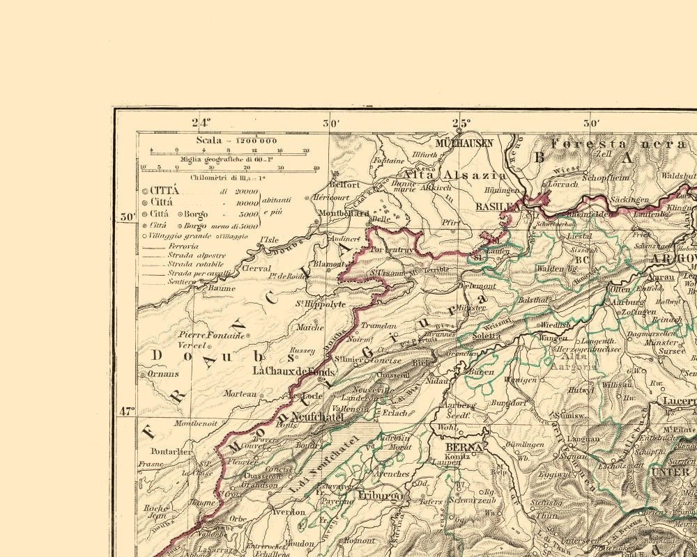 Historic Map - Valais Canton Switzerland - Santini 1794 - 28.75 x 23 - Vintage Wall Art