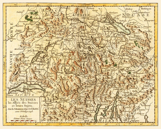 Historic Map - Switzerland Allies - Robert 1748 - 28.59 x 23 - Vintage Wall Art