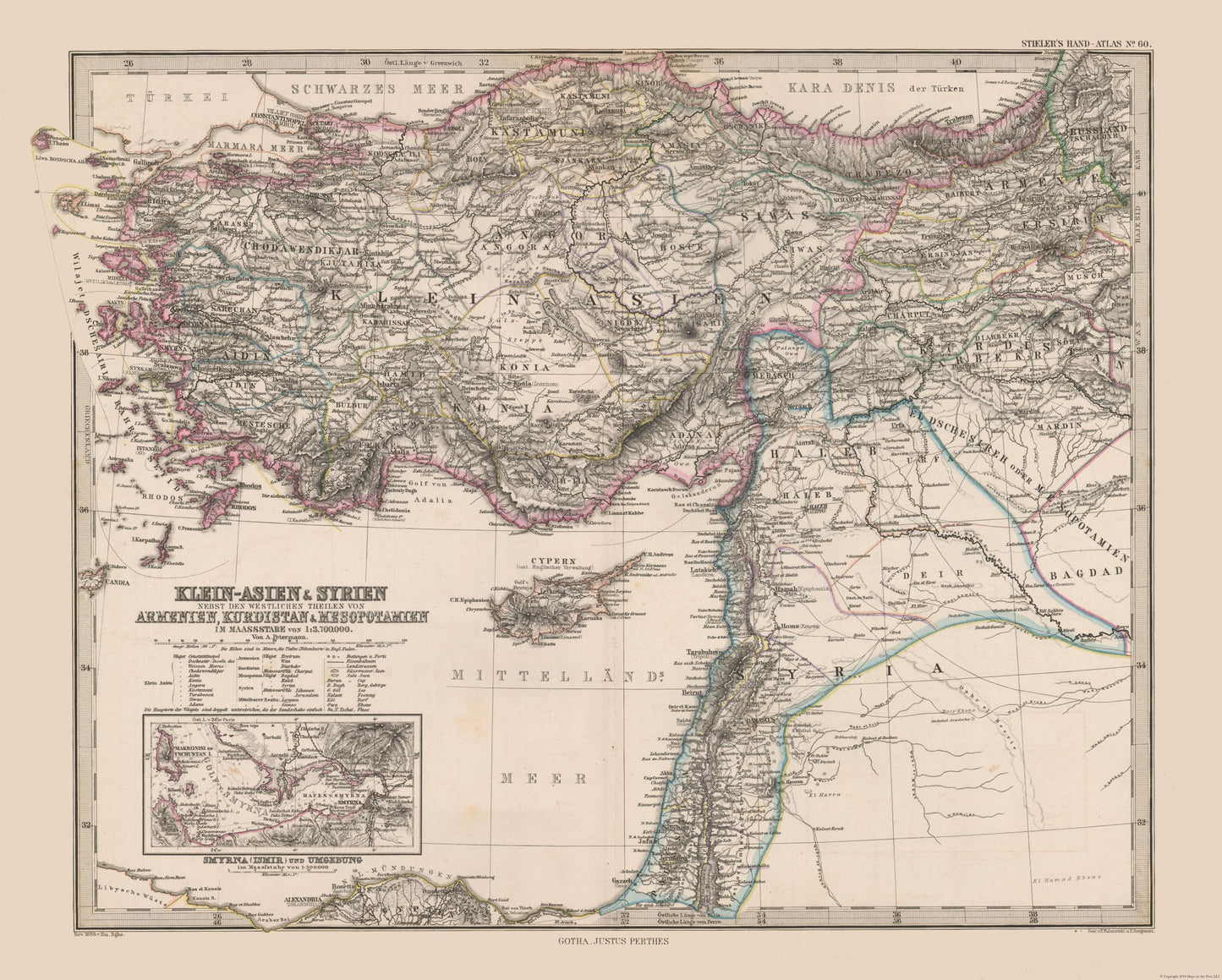 Historic Map - Asia Minor Syria - Stieler 1885 - 28.68 x 23 - Vintage Wall Art