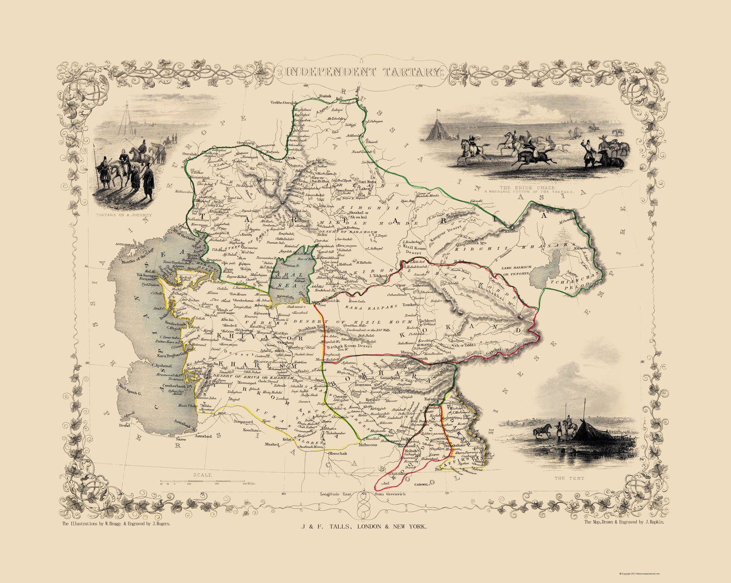 Historic Map - Independent Tartary - Tallis 1851 - 23 x 28.83 - Vintage Wall Art