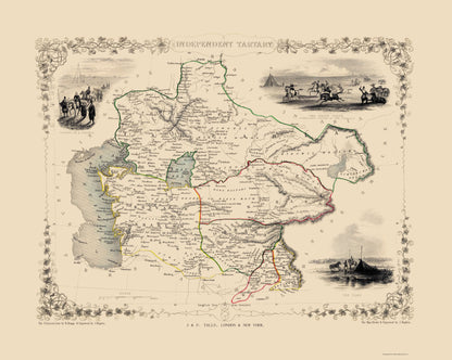 Historic Map - Independent Tartary - Tallis 1851 - 23 x 28.83 - Vintage Wall Art