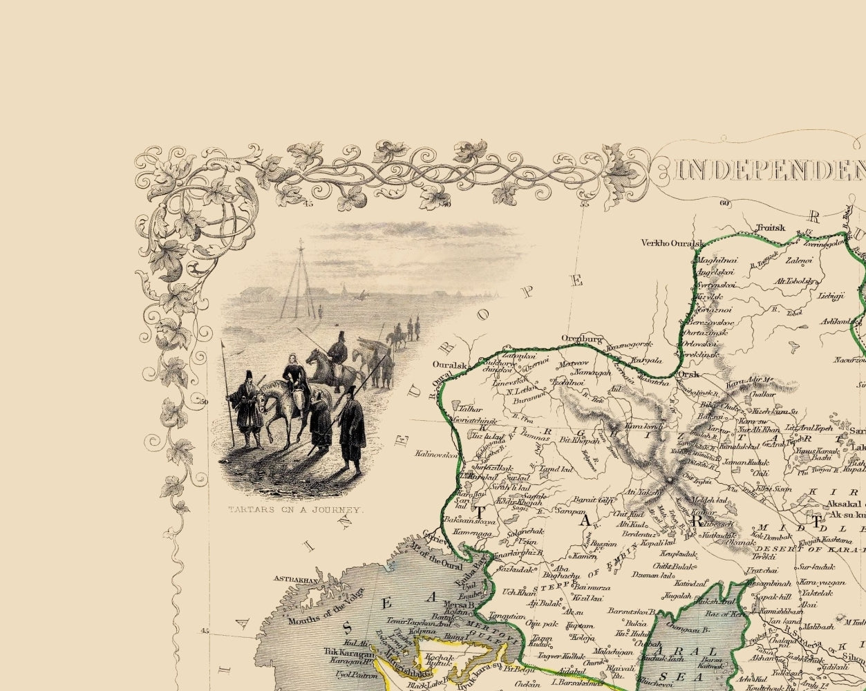Historic Map - Independent Tartary - Tallis 1851 - 23 x 28.83 - Vintage Wall Art