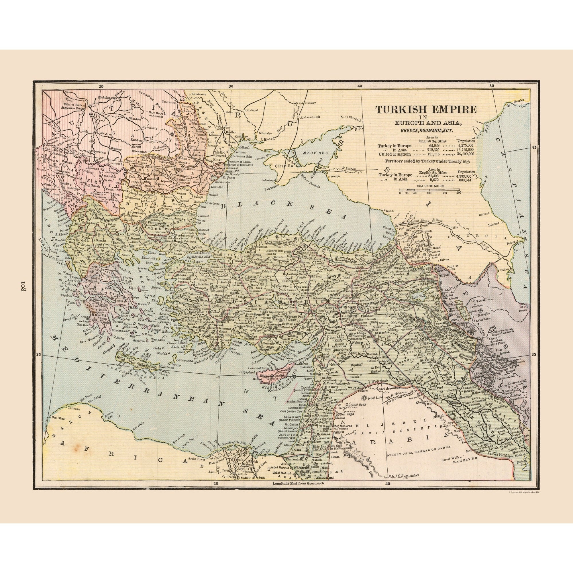 Historic Map - Turkish Empire - Cram 1888 - 27.81 x 23 - Vintage Wall ...