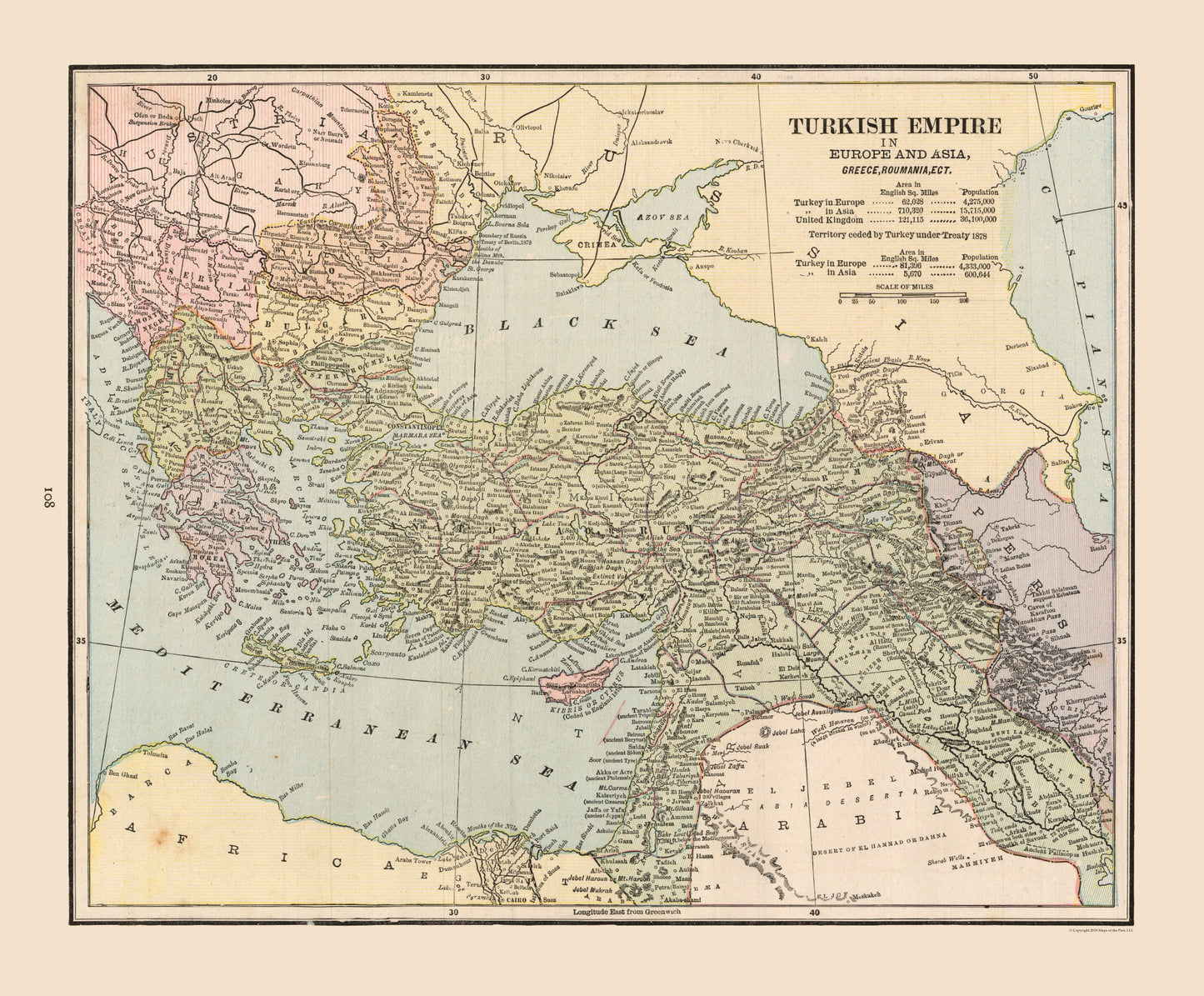 Historic Map - Turkish Empire - Cram 1888 - 27.81 x 23 - Vintage Wall Art