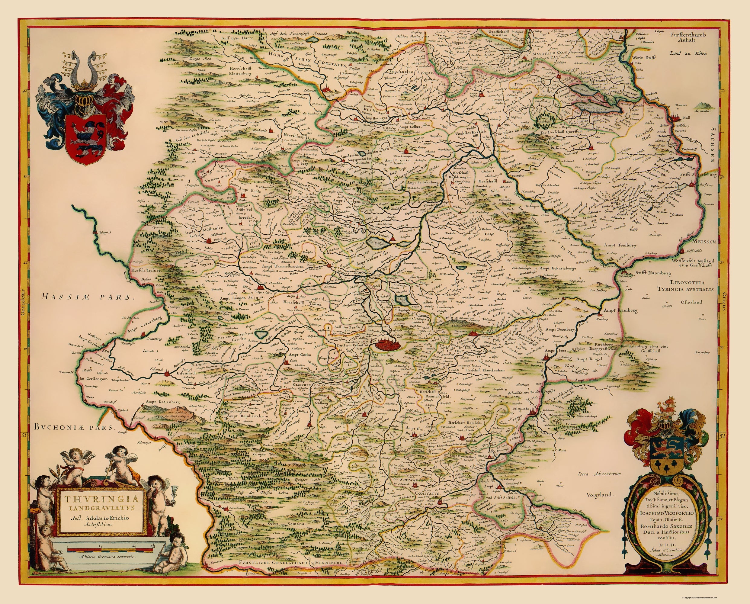 Historic Map - Thuringia State Germany - Blaeu 1635 - 23 x 28.56 - Vin ...