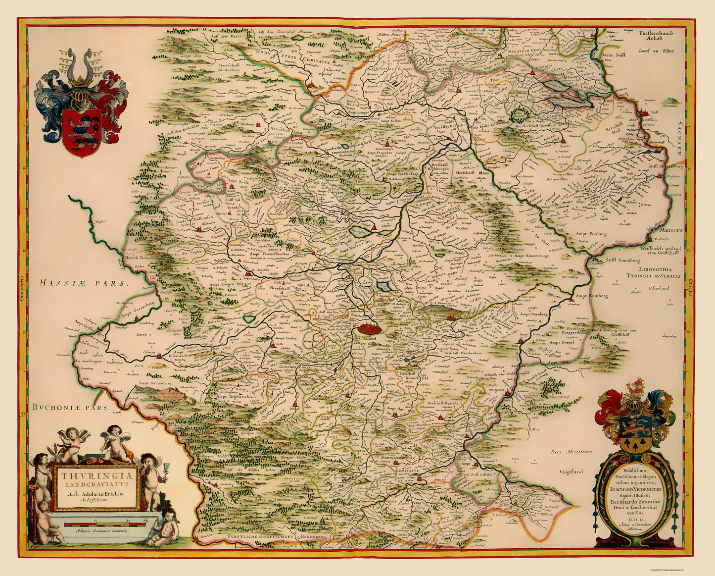 Historic Map - Thuringia State Germany - Blaeu 1635 - 23 x 28.56 - Vintage Wall Art