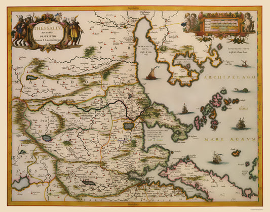 Historic Map - Greece Thessaloniki Region - Blaeu 1654 - 23 x 29.27 - Vintage Wall Art