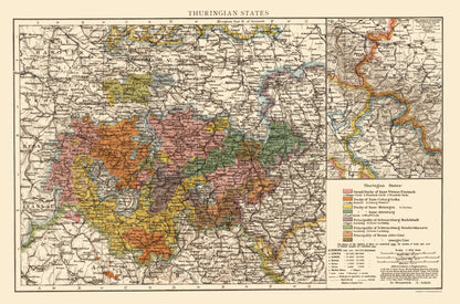 Historic Map - Thuringen State Germany - Andree 1895 - 23 x 34.81 - Vintage Wall Art