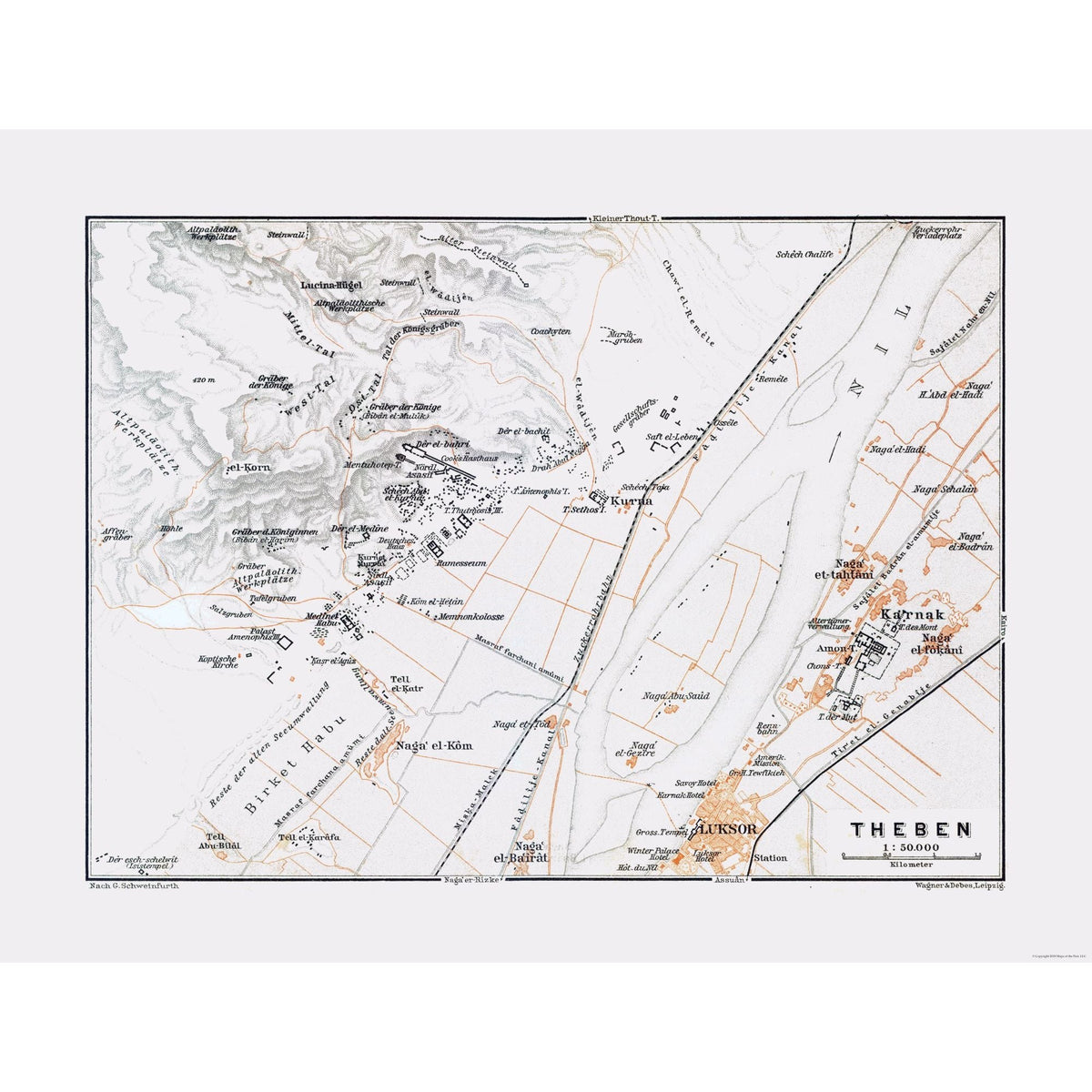 Historic Map - Thebes Egypt - Baedeker 1913 - Vintage Wall Art – Maps ...