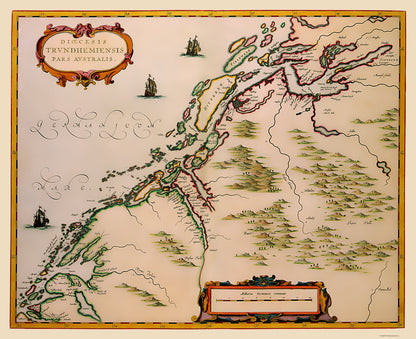 Historic Map - Trondheim District Norway - Jansson 1662 - 23 x 28.23 - Vintage Wall Art